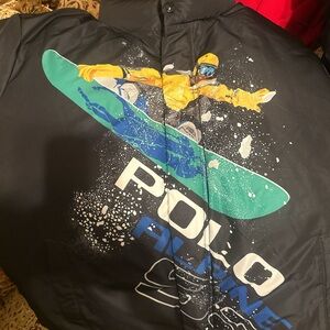 Polo by Ralph Lauren Black Puffer Jacket with Snowboard Graphic